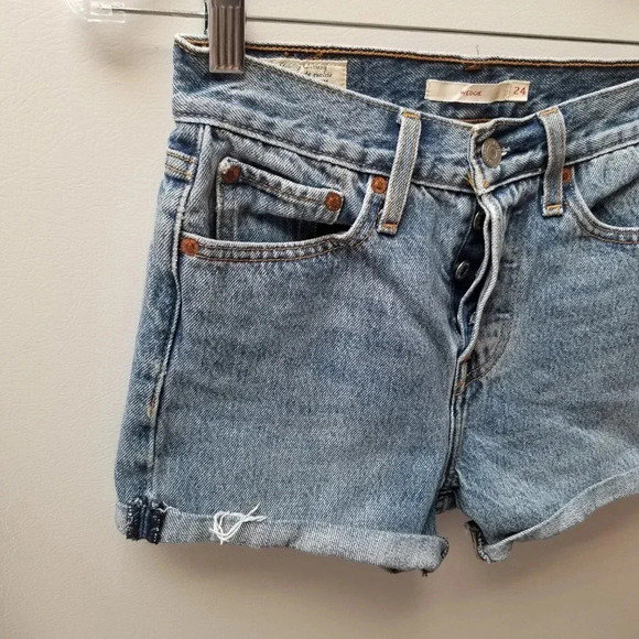 Levi's Wedgie Cut Off Denim Shorts High Rise Button Fly Rolled Hem 24 - Picture 5 of 11